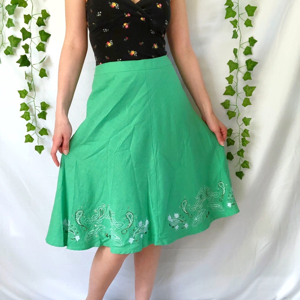 Vintage 90s emerald green midi skirt